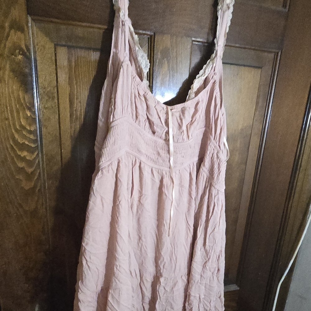 Pink Sleeveless Dress with Lace Trim